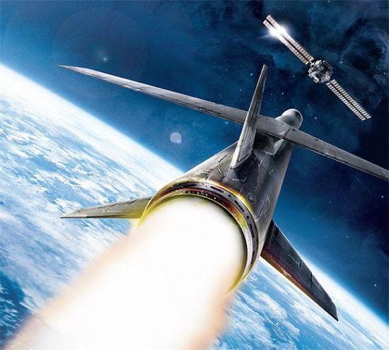 反卫星导弹攻击卫星想象图。