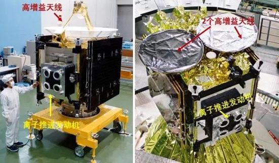 隼鸟号（左）和隼鸟2号（右）。（图片来源：JAXA）