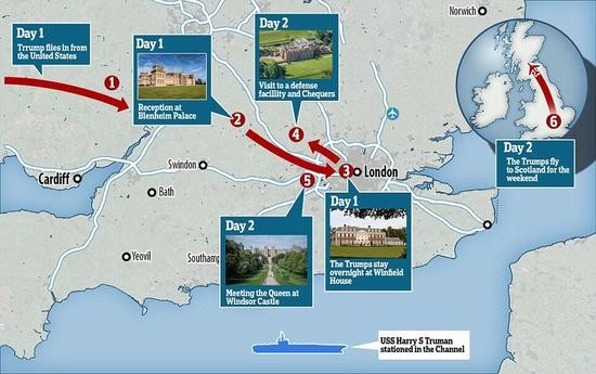 特朗普访英细节:花费超过3千万英镑 将与女王喝茶