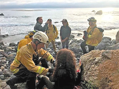 救援人员在现场为埃尔南德斯简单地处理伤口。
