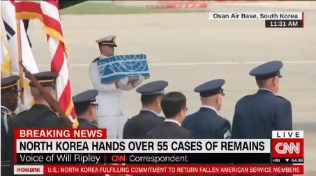 朝鲜已将美军遗骸移交美国 军机正从朝鲜返回