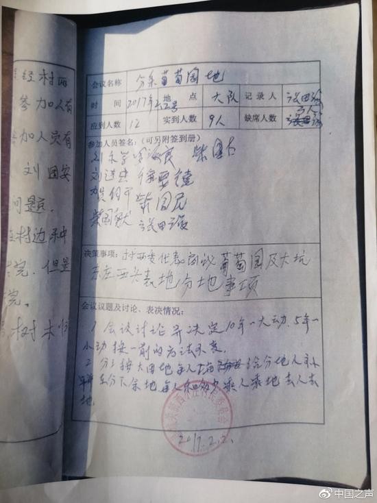2017年2月村委会召开村民全体大会讨论分地事项的会议记录