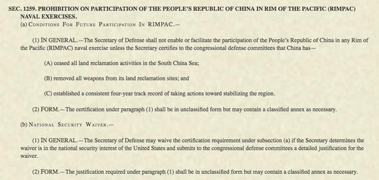 《国防授权法案》SEC。 1259截图