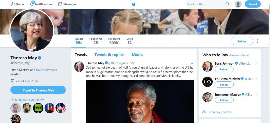  （特雷莎&middot;梅推特截图）