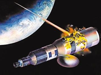 资料图片:艺术家绘制的卫星遭激光武器摧毁设想图。