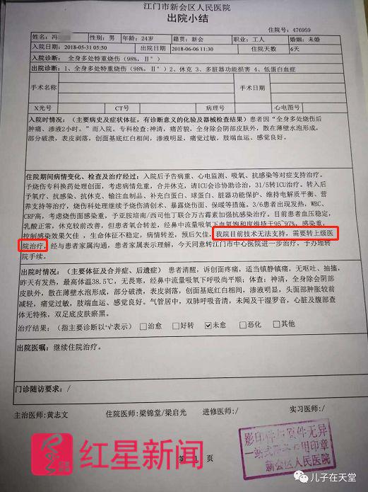 ▲新会区人民医院《出院小结》  受访者供图