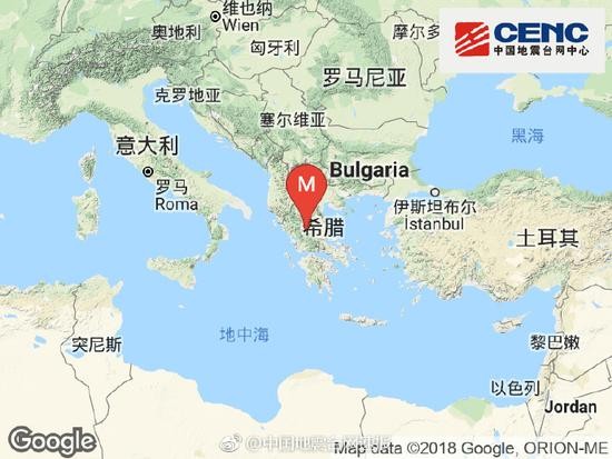 希腊发生5.0级地震 震源深度20千米