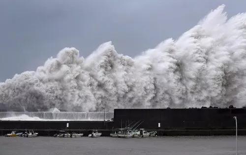 9月4日，在日本高知县，巨浪拍打海岸。新华社/路透