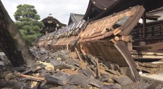 京都西本愿寺建筑受损。源于日本广播协会（NHK）网站