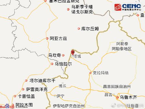 新疆塔城市发生3.8级地震震源深度17千米