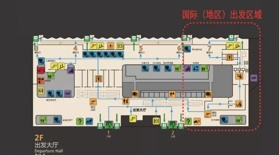 从 2号出发口 进入 国际出发 t2航站楼平面流程图