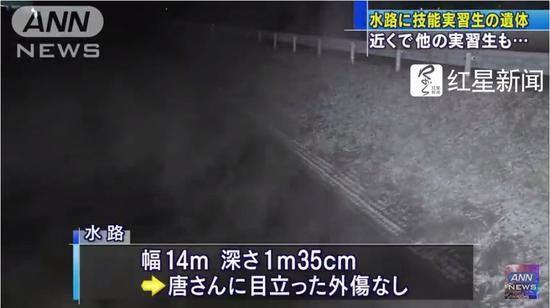 ▲发现唐某鑫尸体的水渠,宽14米,深1.35米 图据ANN新闻网站