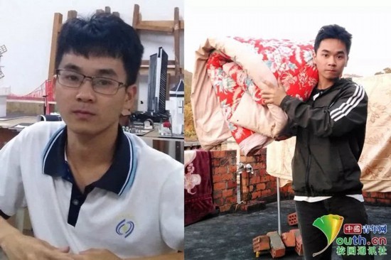 图为广西民族师范学院学生陆文辉春节回家前后的对比照。他说:“在学校时,家里的活都不上忙,父母年纪大了,干不了太多活。寒假里,希望在家里能够帮助父母分担劳动。”本人供图