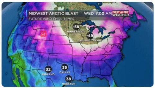 27日的美国天气预报图。图片来源:网络截图