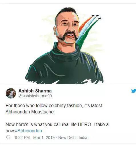  图为印度网友在歌颂阿比纳丹，称他的胡子会成为印度最新的潮流。