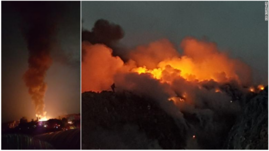 当地居民所摄义城“垃圾山”燃烧,来自CNN