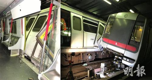 港铁2辆列车相撞。图片来源：香港《明报》/港铁供图