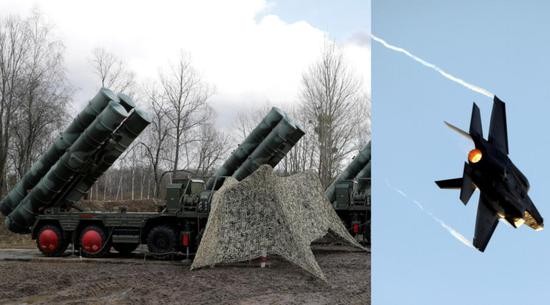 左：驻扎在俄罗斯的S-400反导系统 右：F-35战斗机 图片来源：路透社