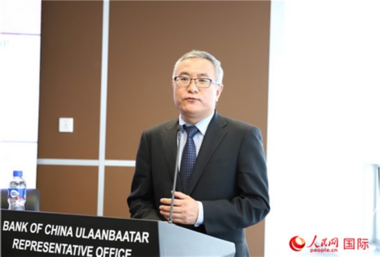 4月12日，中国驻蒙古国大使馆杨庆东公参致辞。