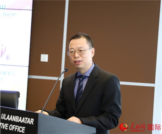 4月12日，中国银行乌兰巴托代表处代兴军首席代表致辞。