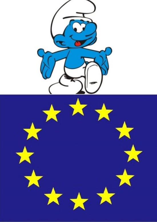 蓝精灵和欧盟的会旗一样都是蓝色。(资料图片)