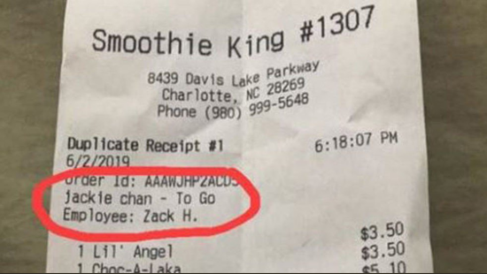 韩裔美国人崔托尼的收据（福克斯新闻网）