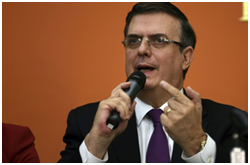 （墨西哥外长马塞洛&middot;埃布拉德就关税问题与美举行会谈之前讲话 图源：法新社）