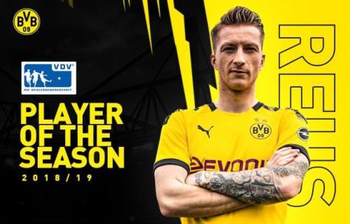 多特蒙德核心罗伊斯以31.4 票率被评选为2018-19赛季最佳球员。