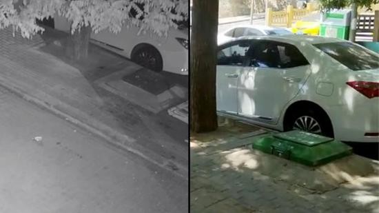 监控视频和现场对比图。视频截图。