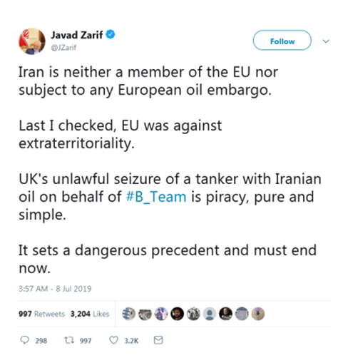 (扎里夫推特截图)