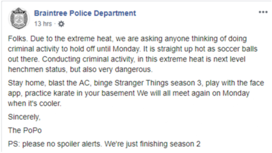 （布伦特里市警察局脸书截图。）