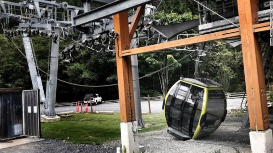 一辆&ldquo;海天缆车&rdquo;坠落在地上，图源：CNN