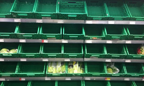  囤货后超市的空货架（图源：卫报）