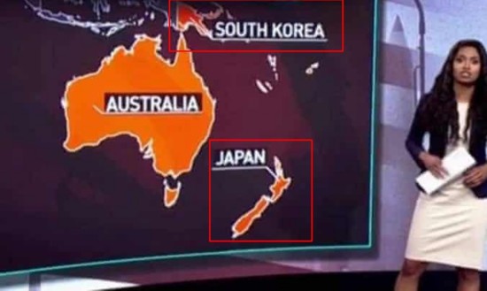 “今日俄罗斯”电视台节目中的地图出现错误。（图源：卫报）
