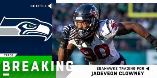 尘埃落定！休斯顿德州人将克劳尼交易至西雅图海鹰