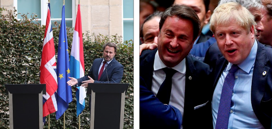 卢森堡首相调侃约翰逊未出席（左）、两人在欧盟峰会（图源：每日邮报）