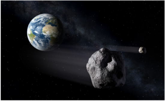  小行星即将与地球&ldquo;擦肩而过&rdquo;模拟图。图源：NASA官方网站