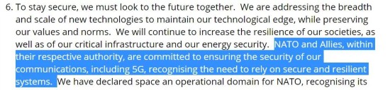 “伦敦宣言”中提到5G的表述，截图自北约官网