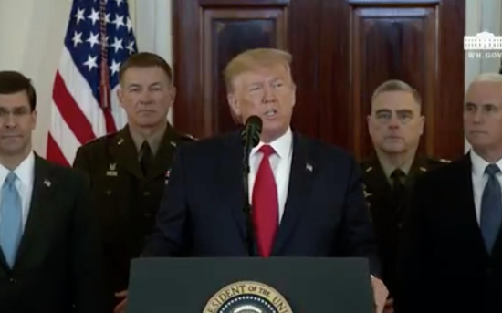 特朗普发表讲话。美国白宫视频直播截图