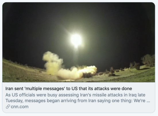CNN报道伊朗导弹袭击美军基地。CNN报道截图
