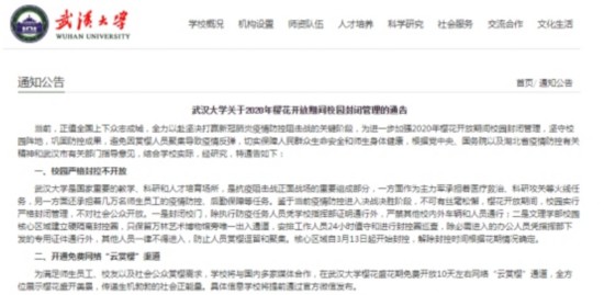 今年武大樱花开放期间校园封闭管理 可线上“云赏樱”