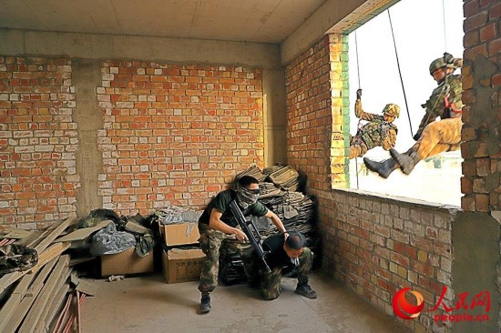 特战小组单环节突入房间室处置情况。