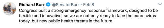 △“国会建立了一个强有力的应急反应框架,旨在灵活和创新,因此我们不仅准备好今天面对新型冠状病毒,而且是在未来面对新的公共卫生威胁。”