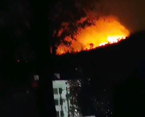 3月30日晚上11点过,李悠看见对面山峰上的明火很大。受访人 供图