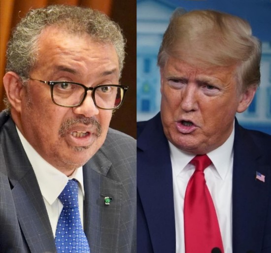 世卫总干事谭德塞(左) 特朗普(右)。