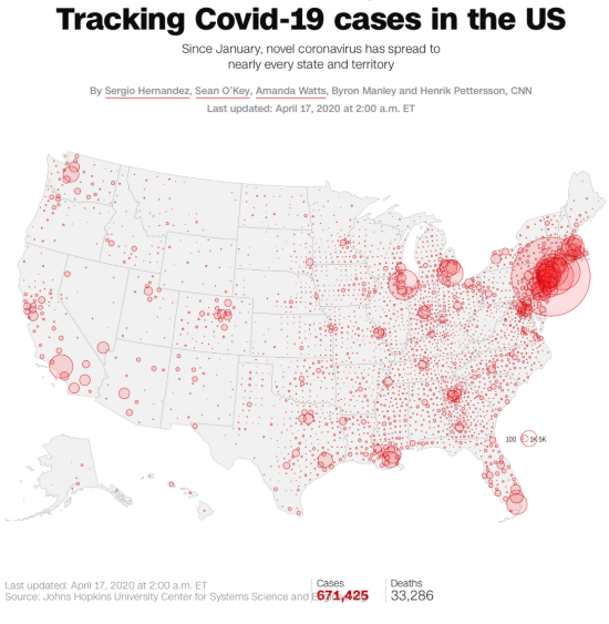  美国疫情地图。/CNN截图