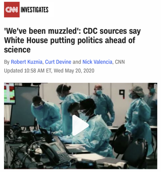 △CNN报道,有口难言,疾控中心人士称白宫将政治凌驾于科学之上