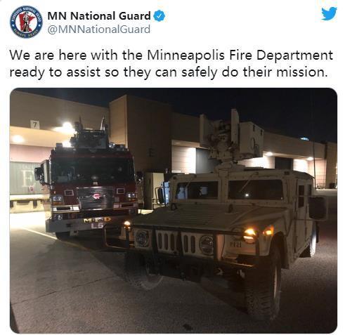 ↑时隔12年,明尼苏达州国民警卫队再度出动。截图自社交媒体