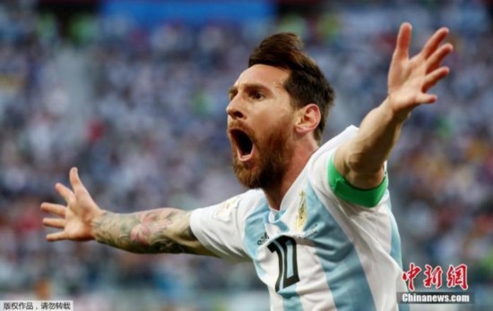 资料图:身穿阿根廷球衣的梅西。