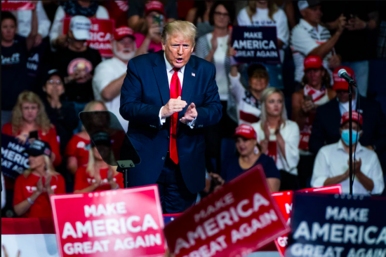 △20日，特朗普在塔尔萨举行竞选集会  来源：《华盛顿邮报》
